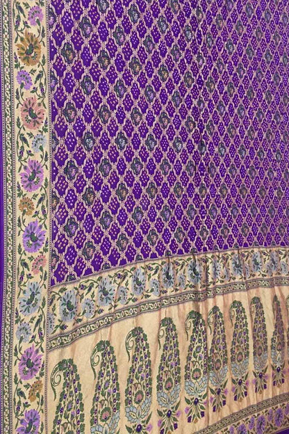Purple Banarasi Bandhani Meenakari Pure Georgette Saree - Luxurion World