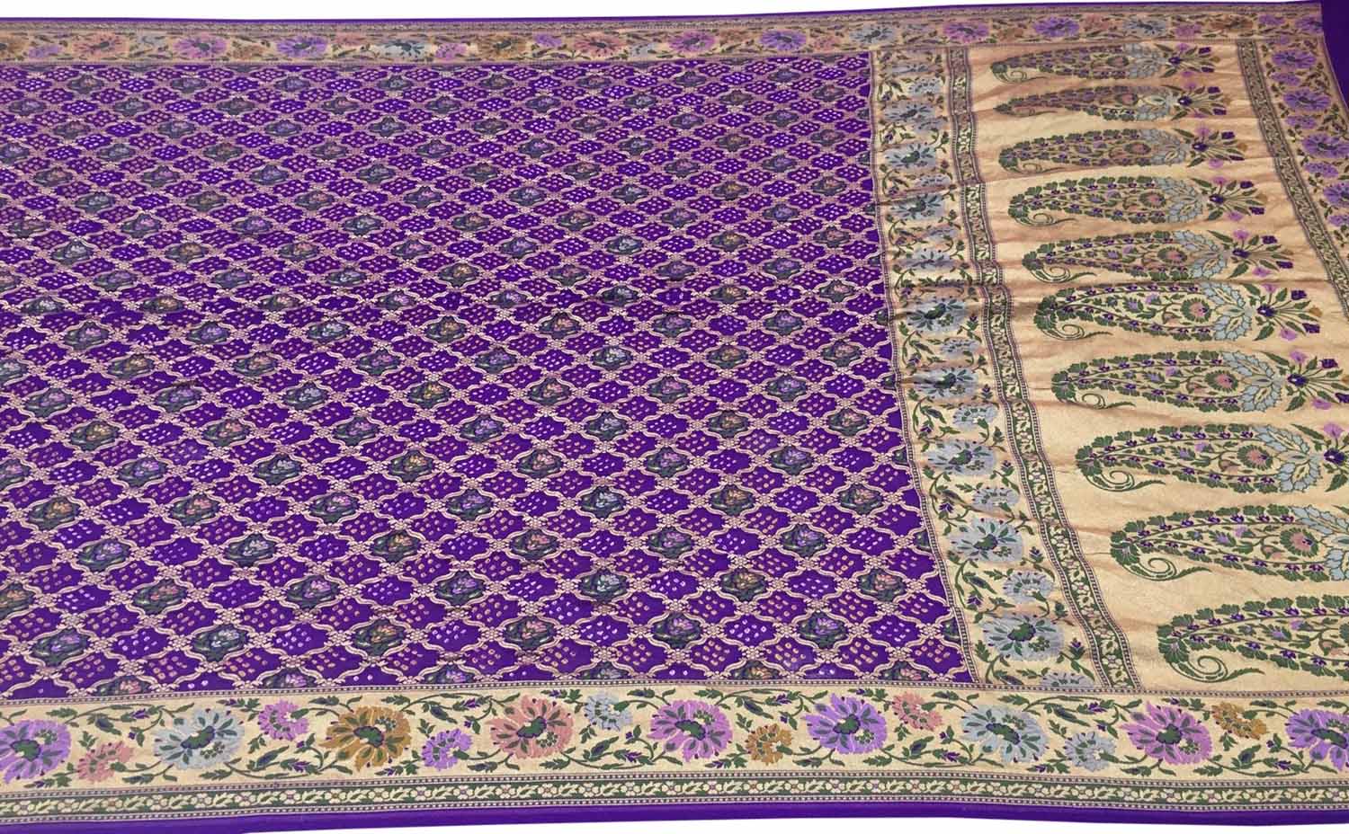 Purple Banarasi Bandhani Meenakari Pure Georgette Saree - Luxurion World