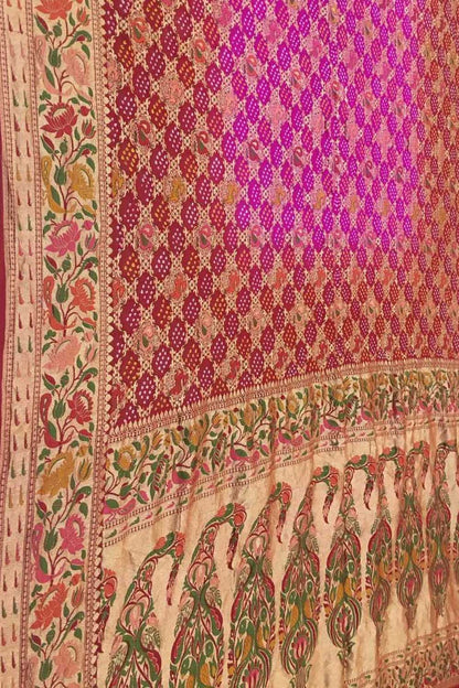 Pink And Red Banarasi Bandhani Meenakari Pure Georgette Saree - Luxurion World