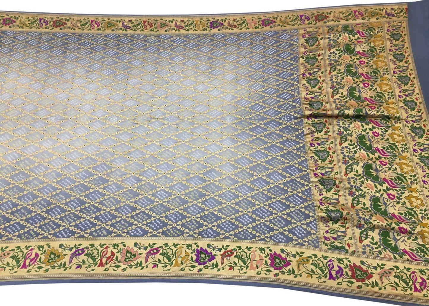 Grey Banarasi Bandhani Meenakari Pure Georgette Saree - Luxurion World