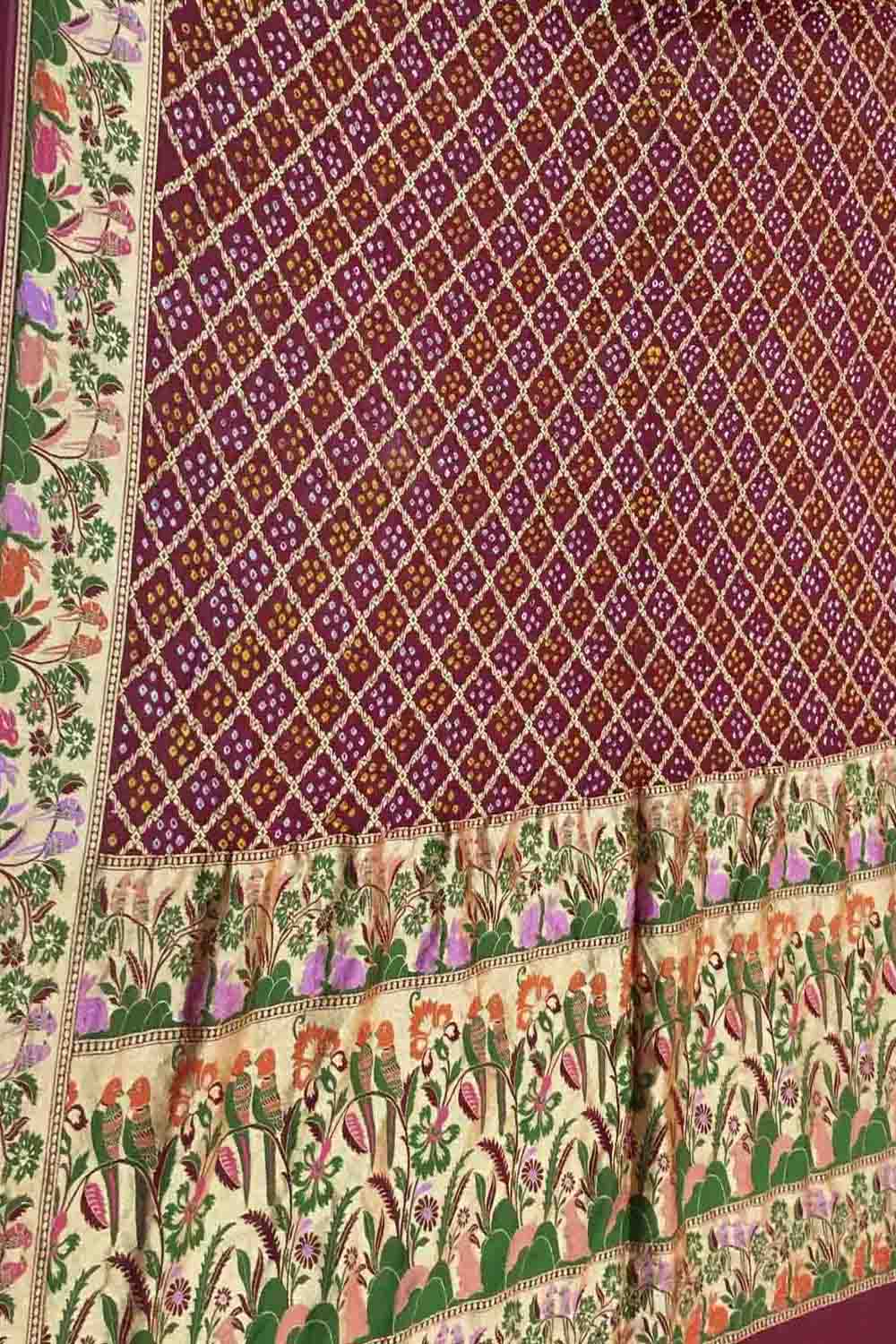 Maroon Banarasi Bandhani Meenakari Pure Georgette Saree - Luxurion World