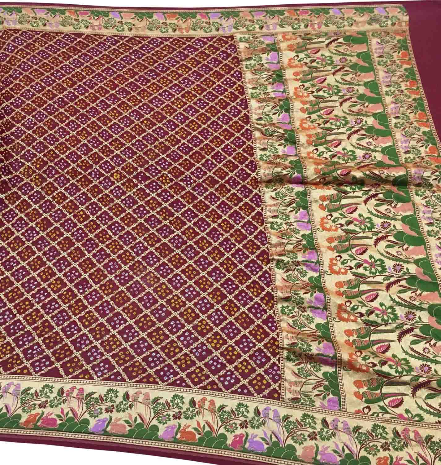 Maroon Banarasi Bandhani Meenakari Pure Georgette Saree - Luxurion World