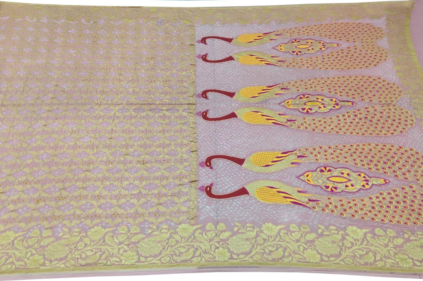 Pink Banarasi Bandhani Meenakari Pure Georgette Saree - Luxurion World