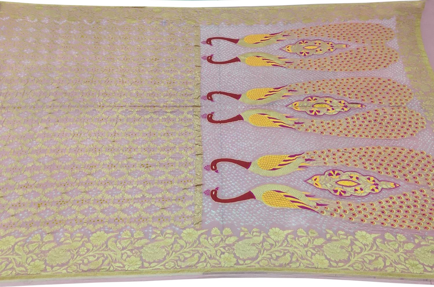 Pink Banarasi Bandhani Meenakari Pure Georgette Saree - Luxurion World