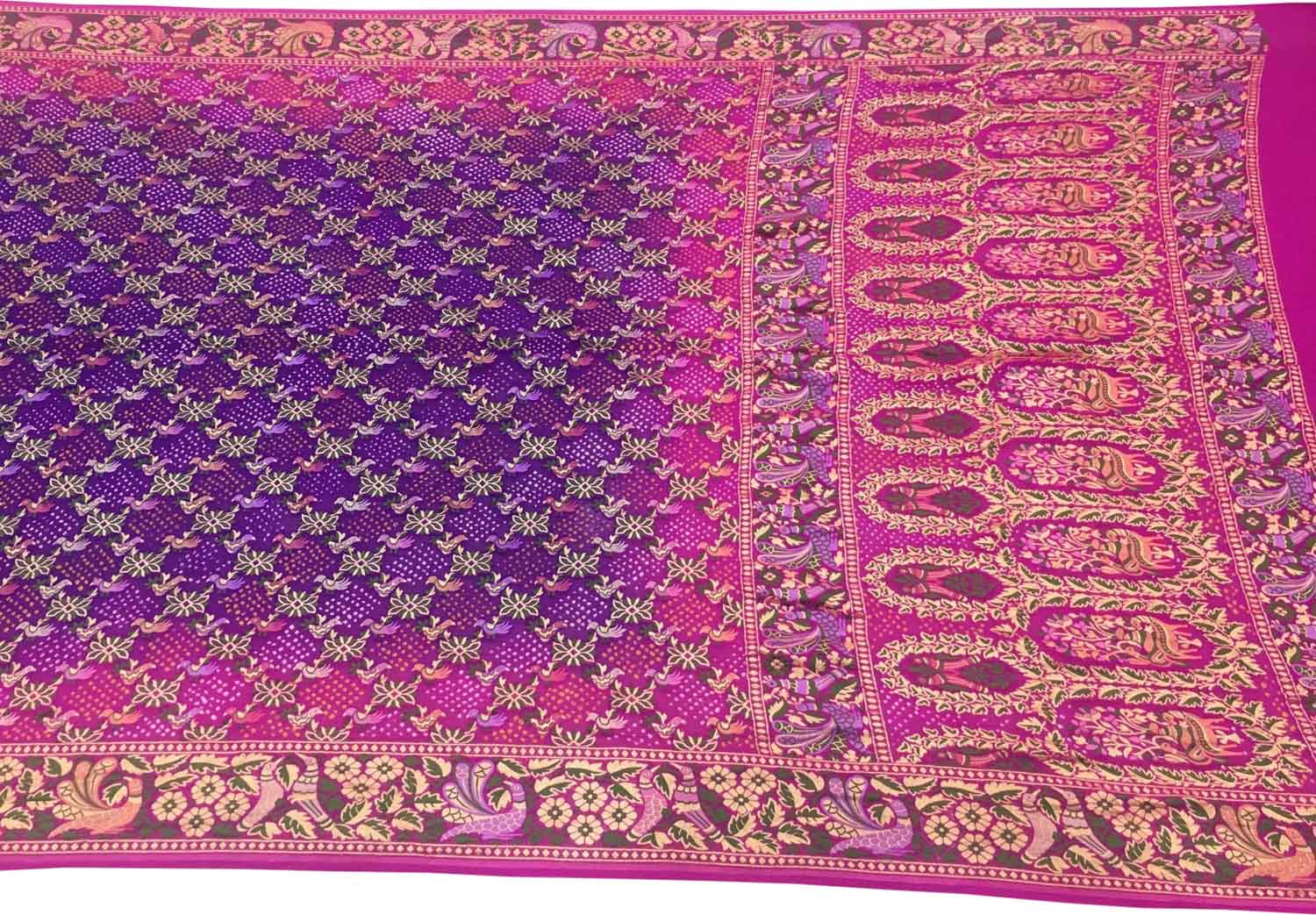 Purple And Pink Banarasi Bandhani Meenakari Pure Georgette Saree - Luxurion World