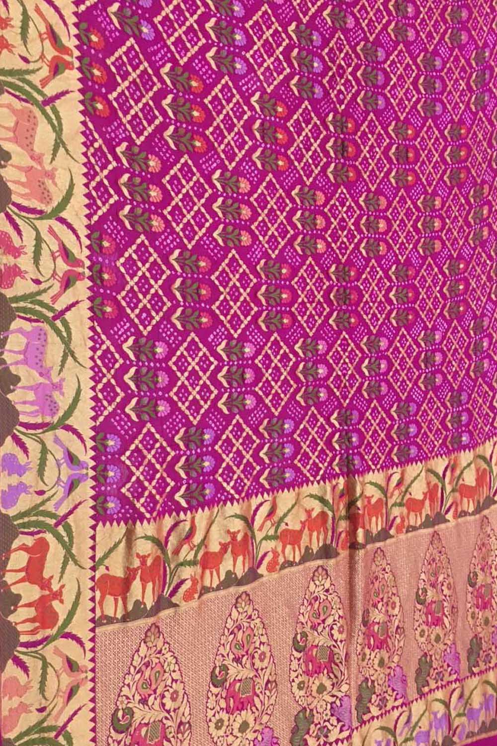 Stunning Pink Pure Georgette Banarasi Bandhani Meenakari Saree - Luxurion World