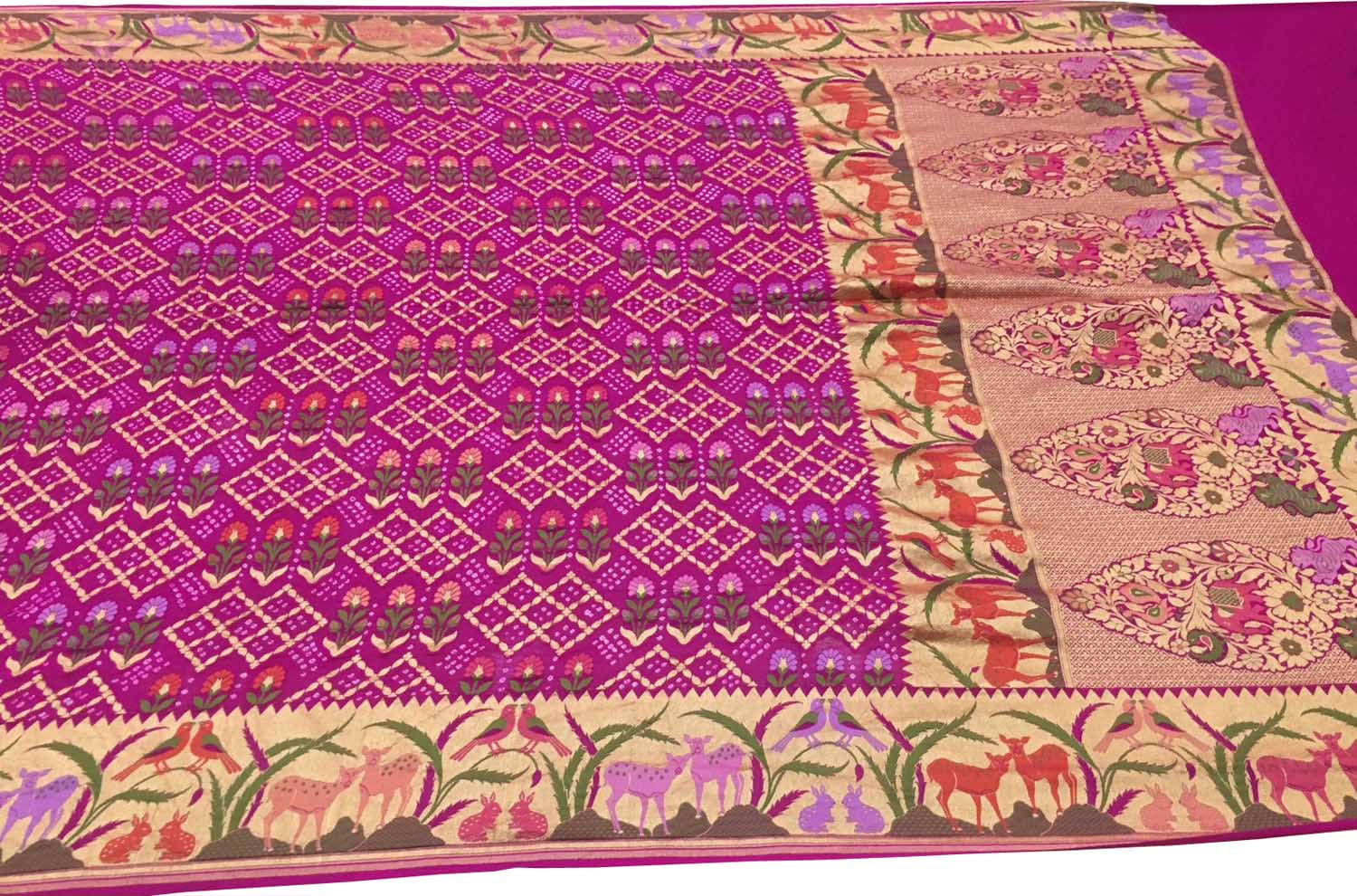 Stunning Pink Pure Georgette Banarasi Bandhani Meenakari Saree - Luxurion World