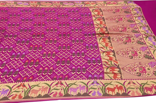 Stunning Pink Pure Georgette Banarasi Bandhani Meenakari Saree - Luxurion World