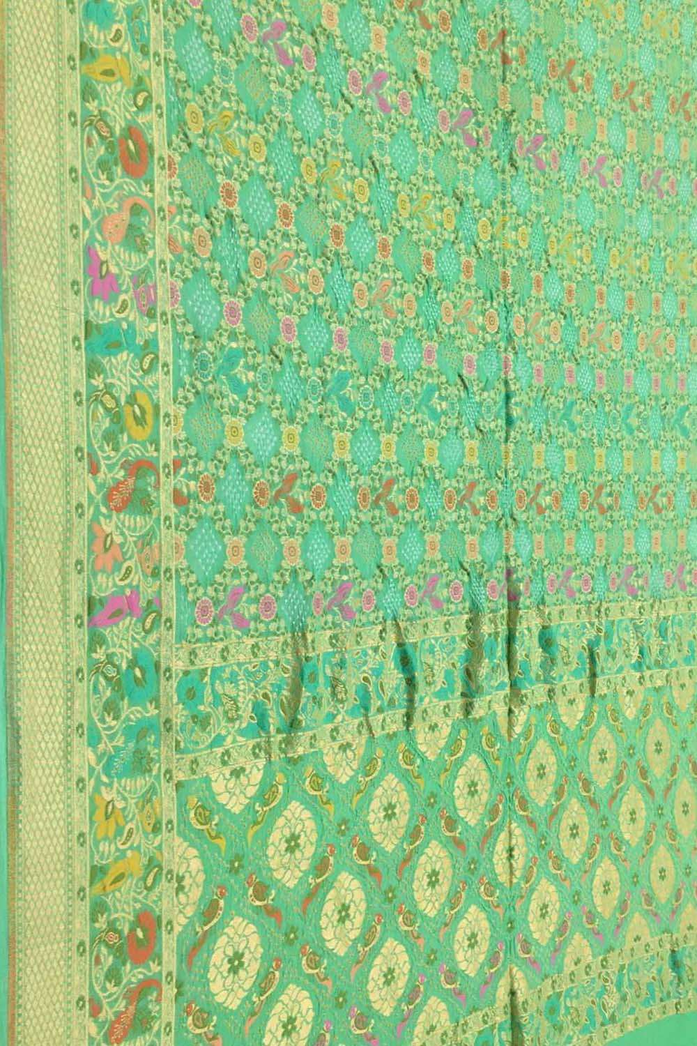 Green Pure Georgette Banarasi Bandhani Meenakari Saree - Luxurion World