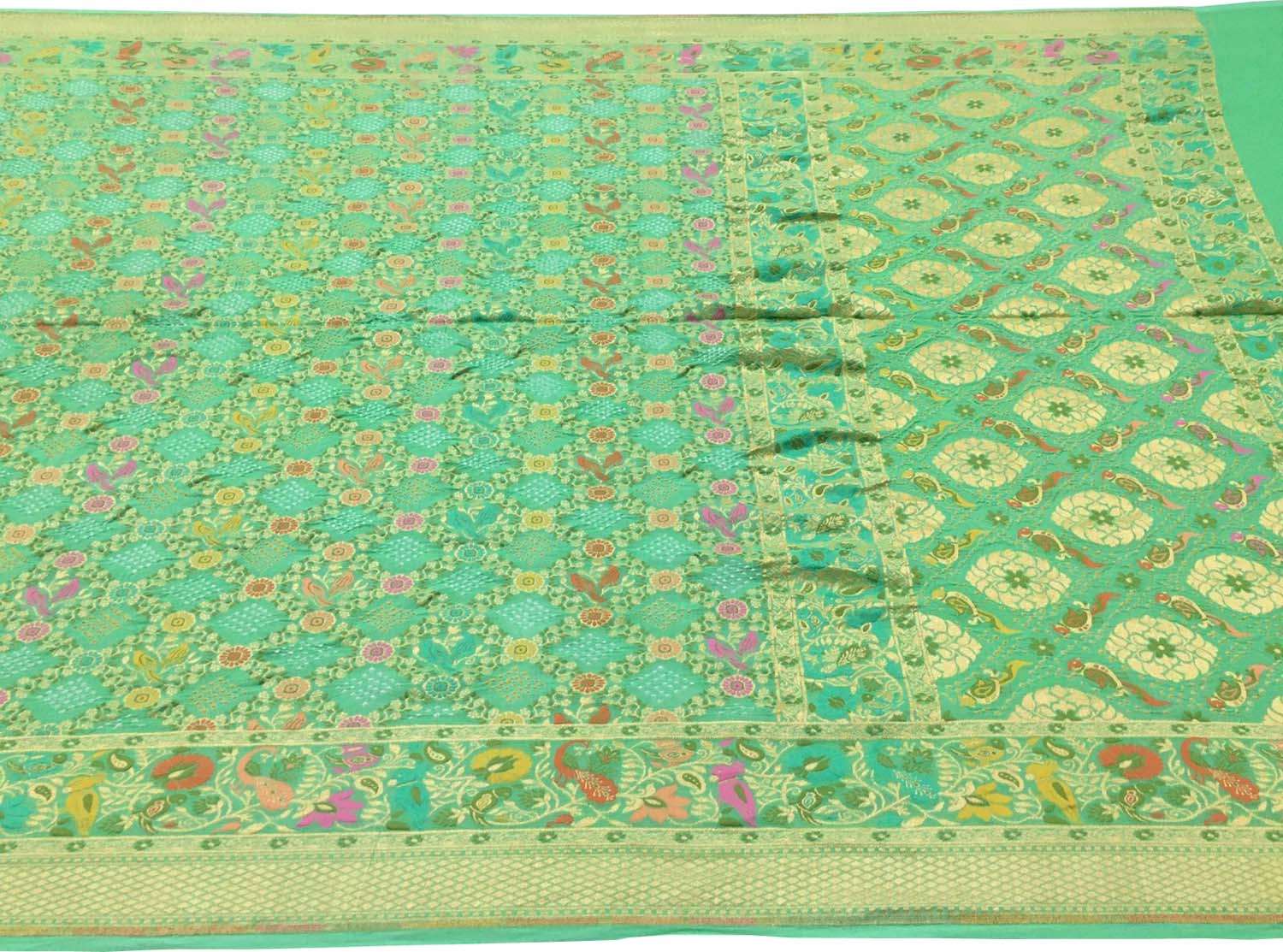 Green Pure Georgette Banarasi Bandhani Meenakari Saree - Luxurion World