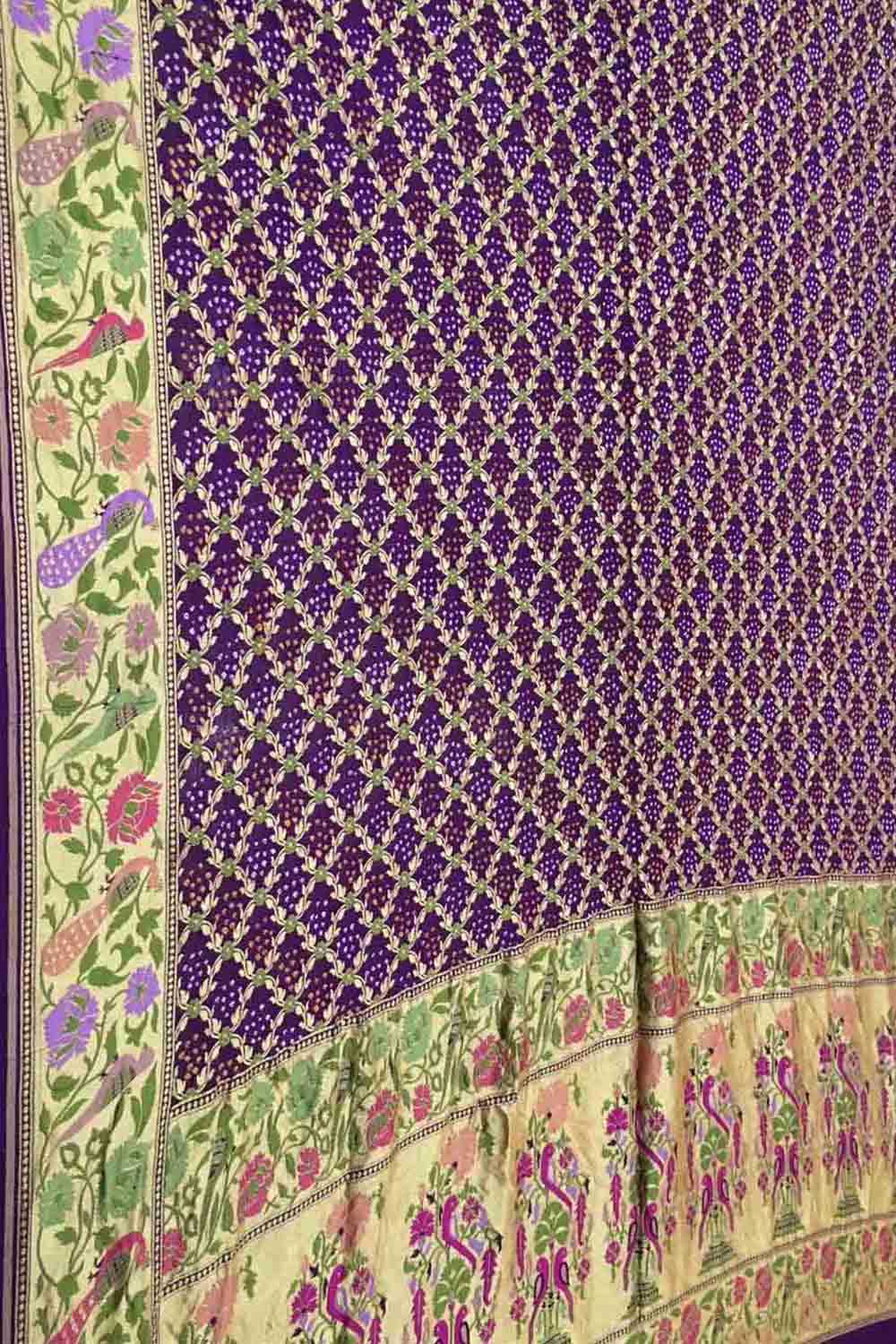 Exquisite Purple Pure Georgette Banarasi Bandhani Meenakari Saree - Luxurion World