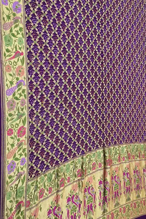 Exquisite Purple Pure Georgette Banarasi Bandhani Meenakari Saree - Luxurion World