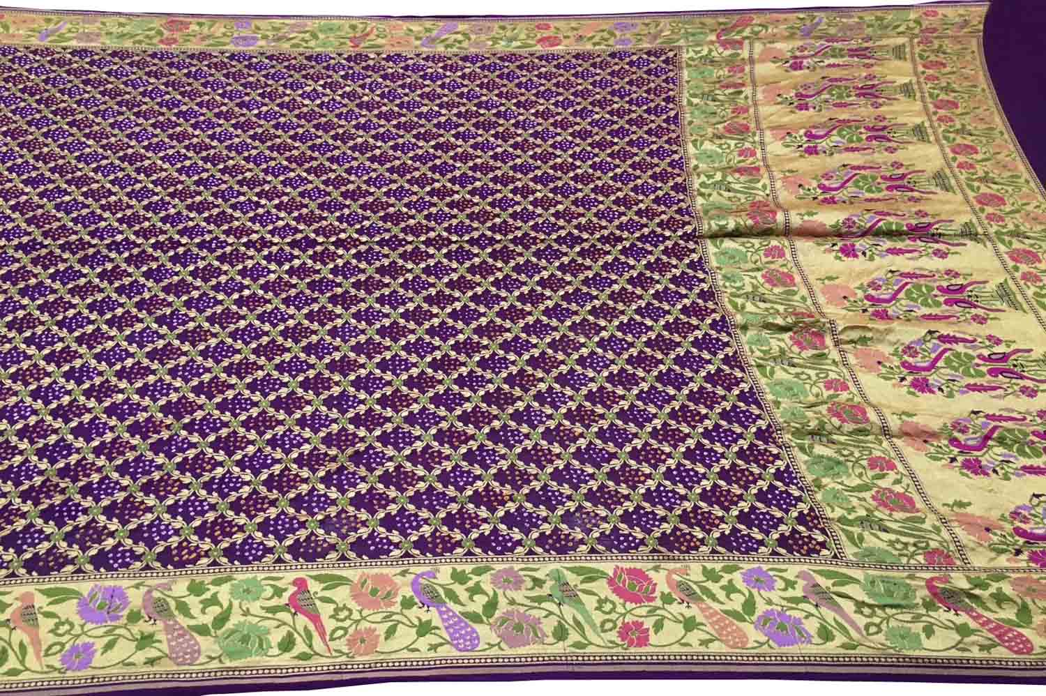 Exquisite Purple Pure Georgette Banarasi Bandhani Meenakari Saree - Luxurion World