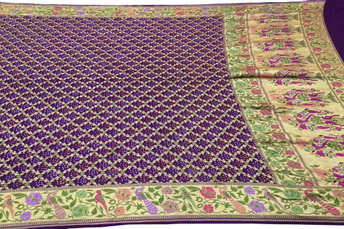 Exquisite Purple Pure Georgette Banarasi Bandhani Meenakari Saree - Luxurion World