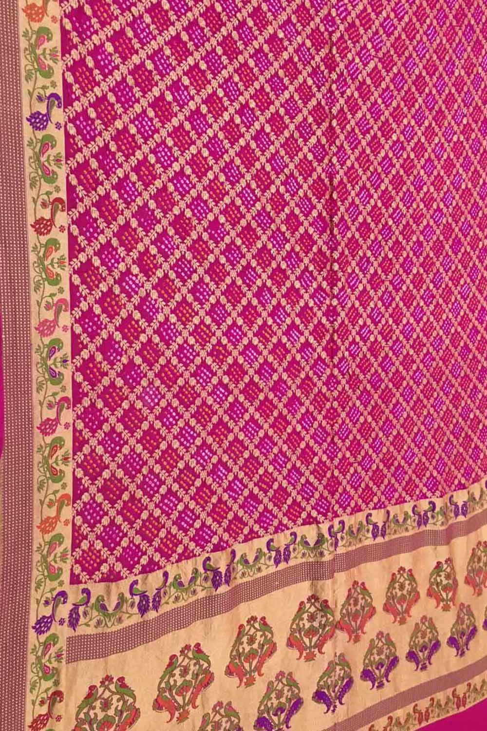 Stunning Pink Pure Georgette Banarasi Bandhani Meenakari Saree - Luxurion World
