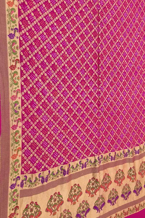 Stunning Pink Pure Georgette Banarasi Bandhani Meenakari Saree - Luxurion World