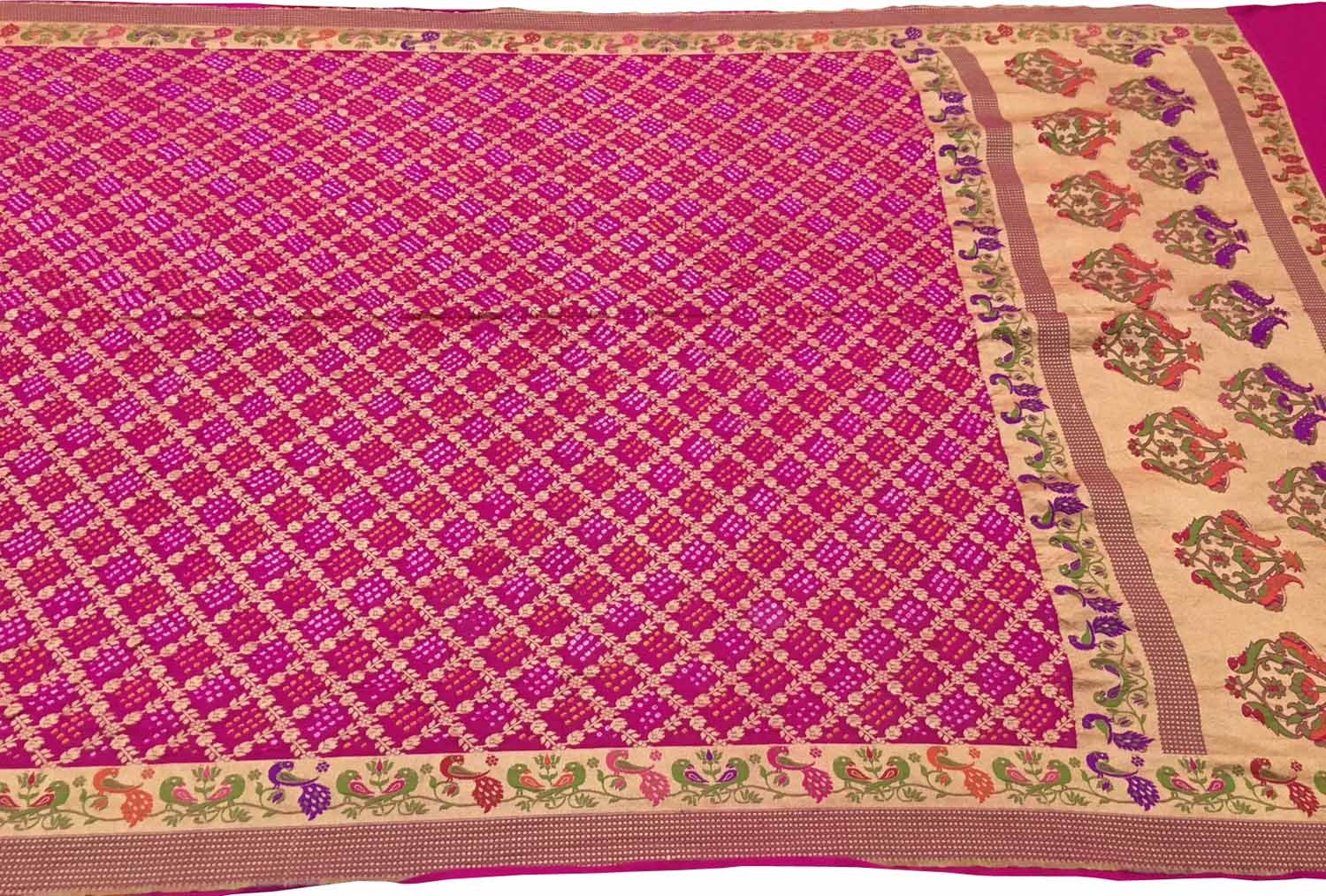Stunning Pink Pure Georgette Banarasi Bandhani Meenakari Saree - Luxurion World