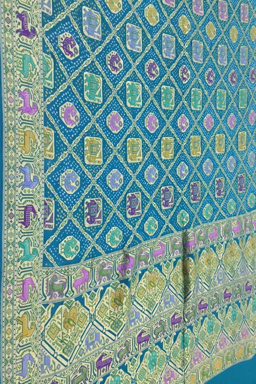 Blue Pure Georgette Banarasi Bandhani Meenakari Saree - Luxurion World