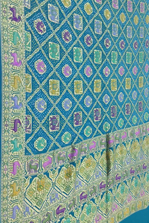 Blue Pure Georgette Banarasi Bandhani Meenakari Saree - Luxurion World