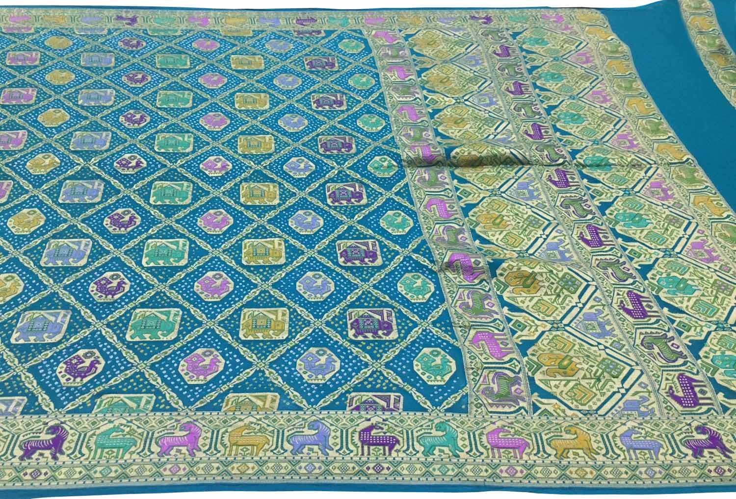 Blue Pure Georgette Banarasi Bandhani Meenakari Saree - Luxurion World