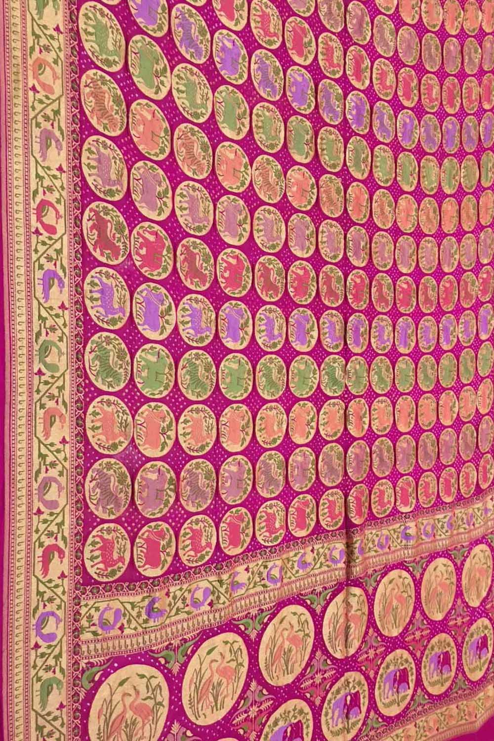 Stunning Pink Pure Georgette Banarasi Bandhani Meenakari Saree - Luxurion World