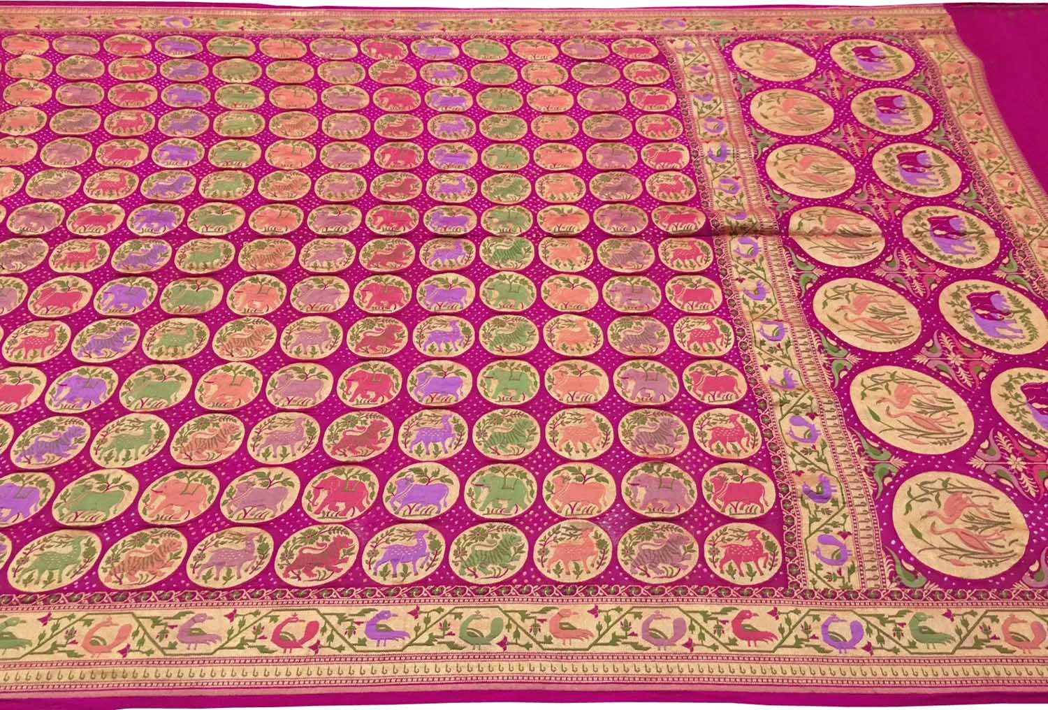 Stunning Pink Pure Georgette Banarasi Bandhani Meenakari Saree - Luxurion World