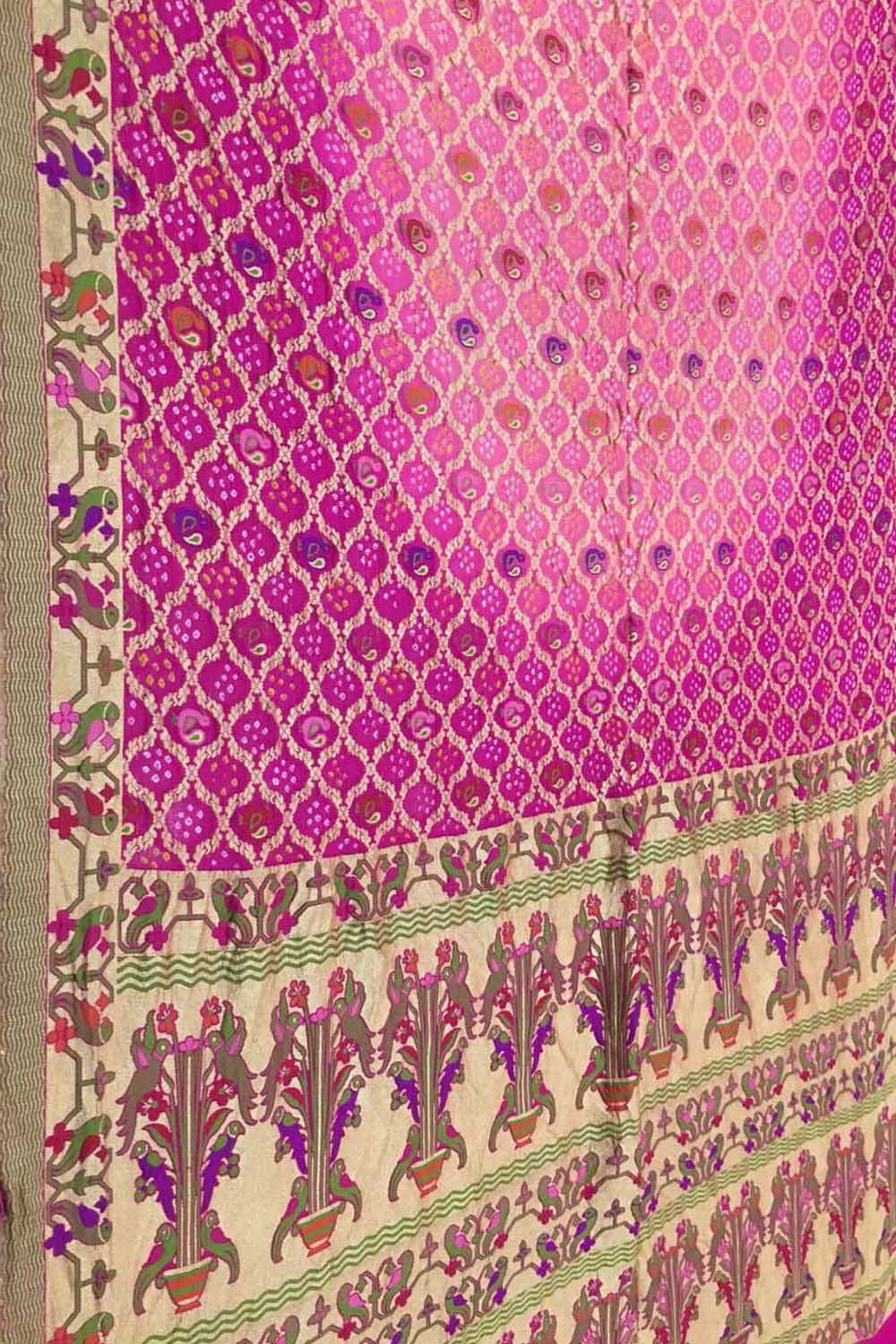 Stunning Pink Pure Georgette Banarasi Bandhani Meenakari Saree - Luxurion World