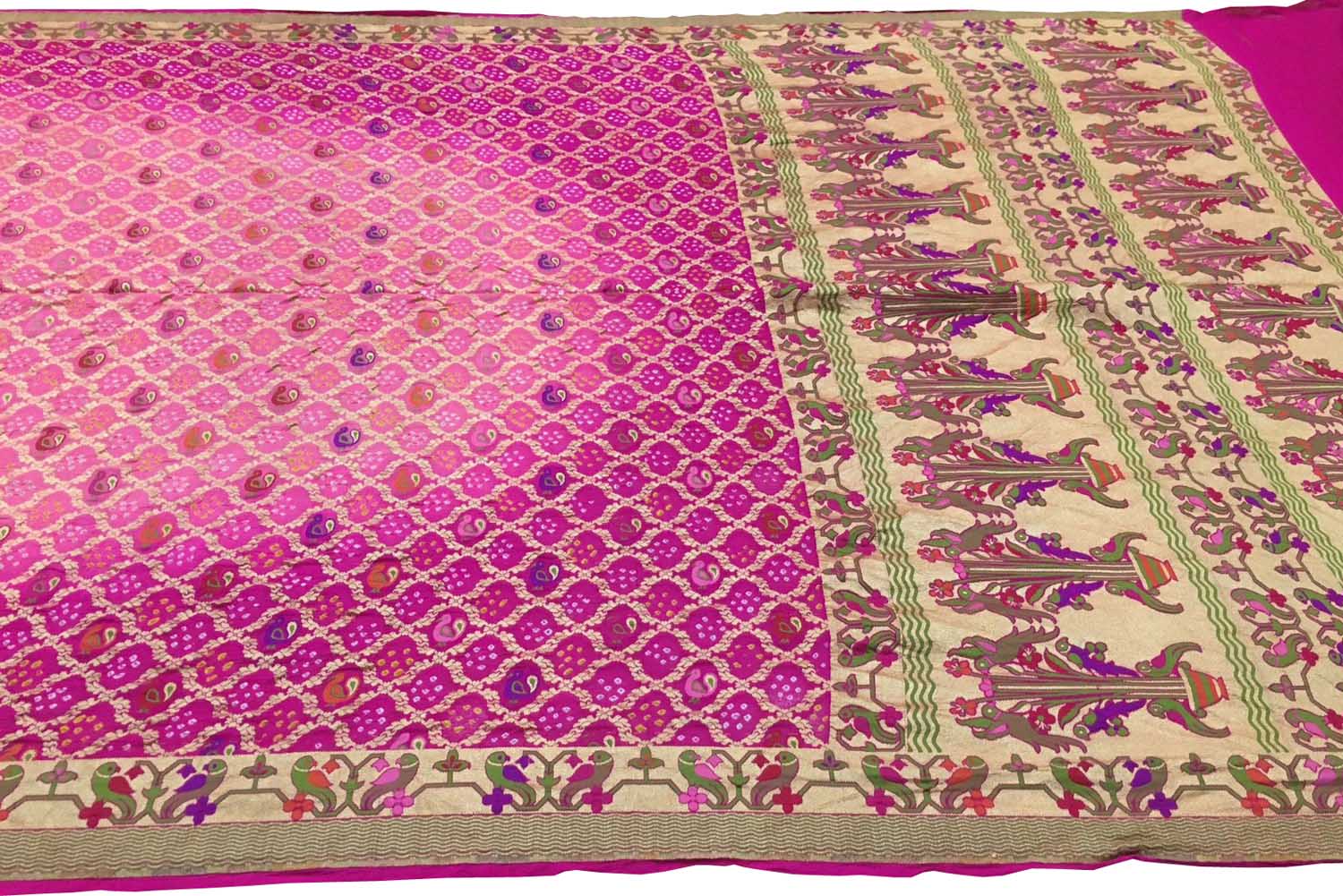 Stunning Pink Pure Georgette Banarasi Bandhani Meenakari Saree - Luxurion World
