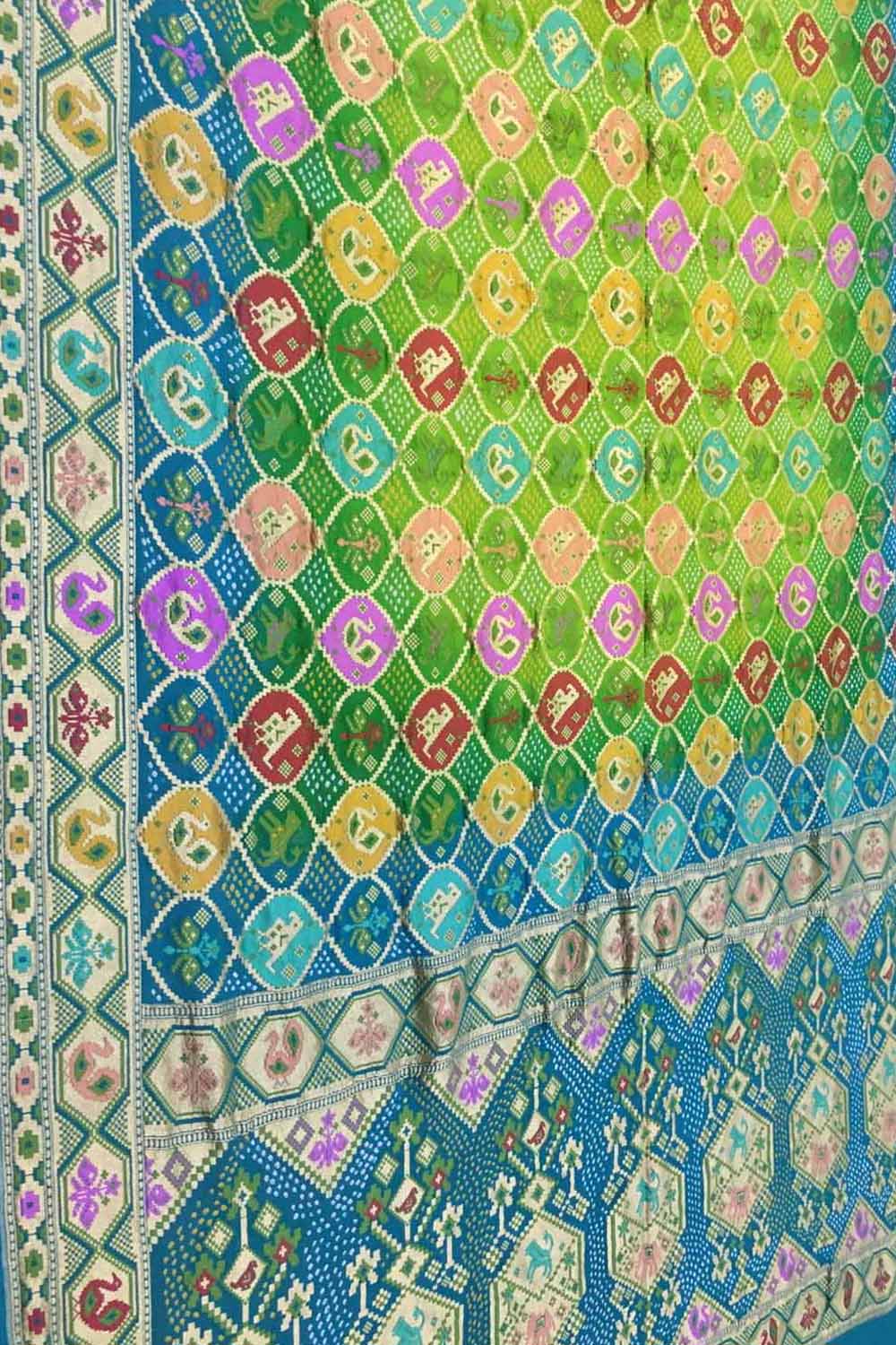 Green & Blue Pure Georgette Banarasi Bandhani Meenakari Saree - Luxurion World