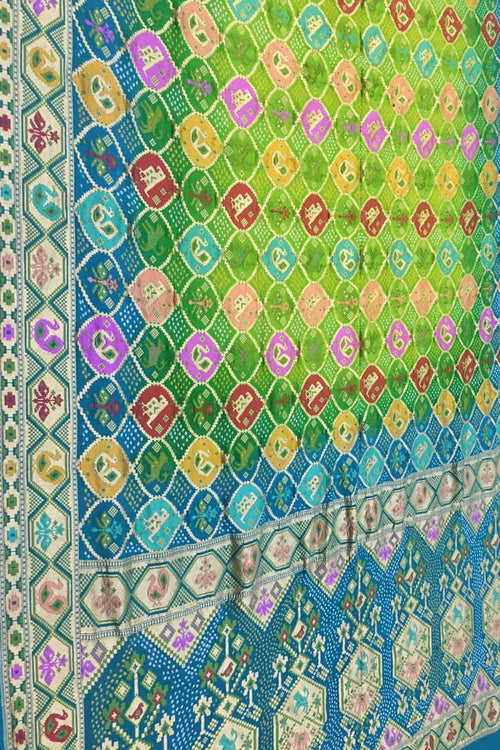 Green & Blue Pure Georgette Banarasi Bandhani Meenakari Saree - Luxurion World
