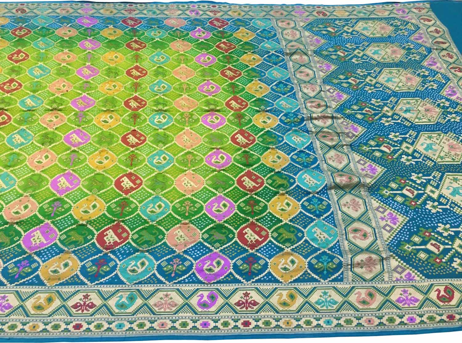 Green & Blue Pure Georgette Banarasi Bandhani Meenakari Saree - Luxurion World