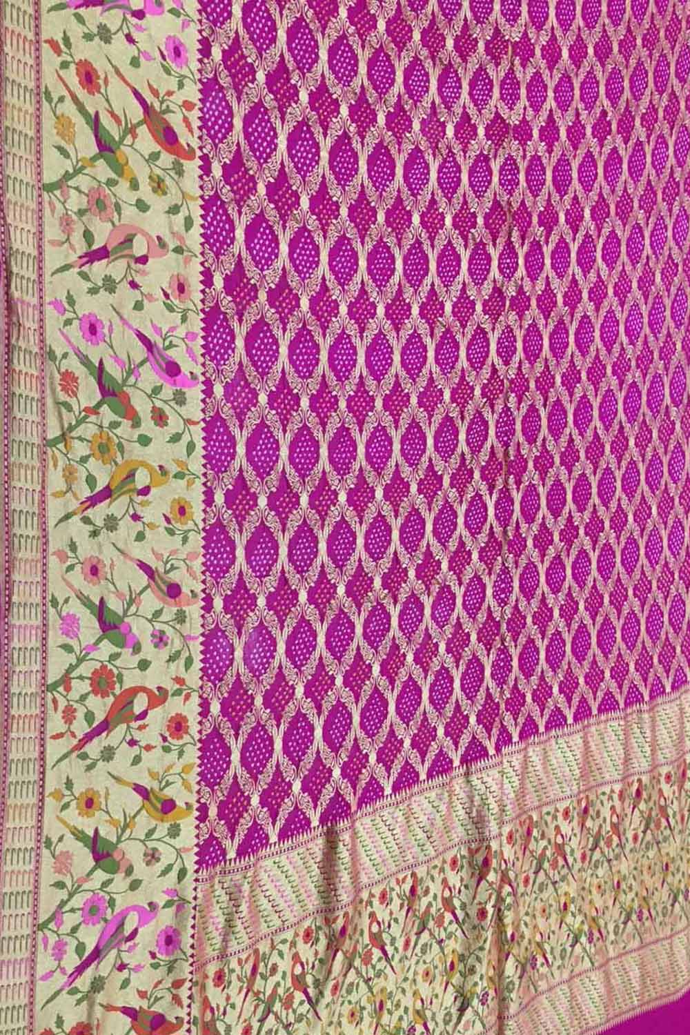 Stunning Pink Pure Georgette Banarasi Bandhani Meenakari Saree - Luxurion World