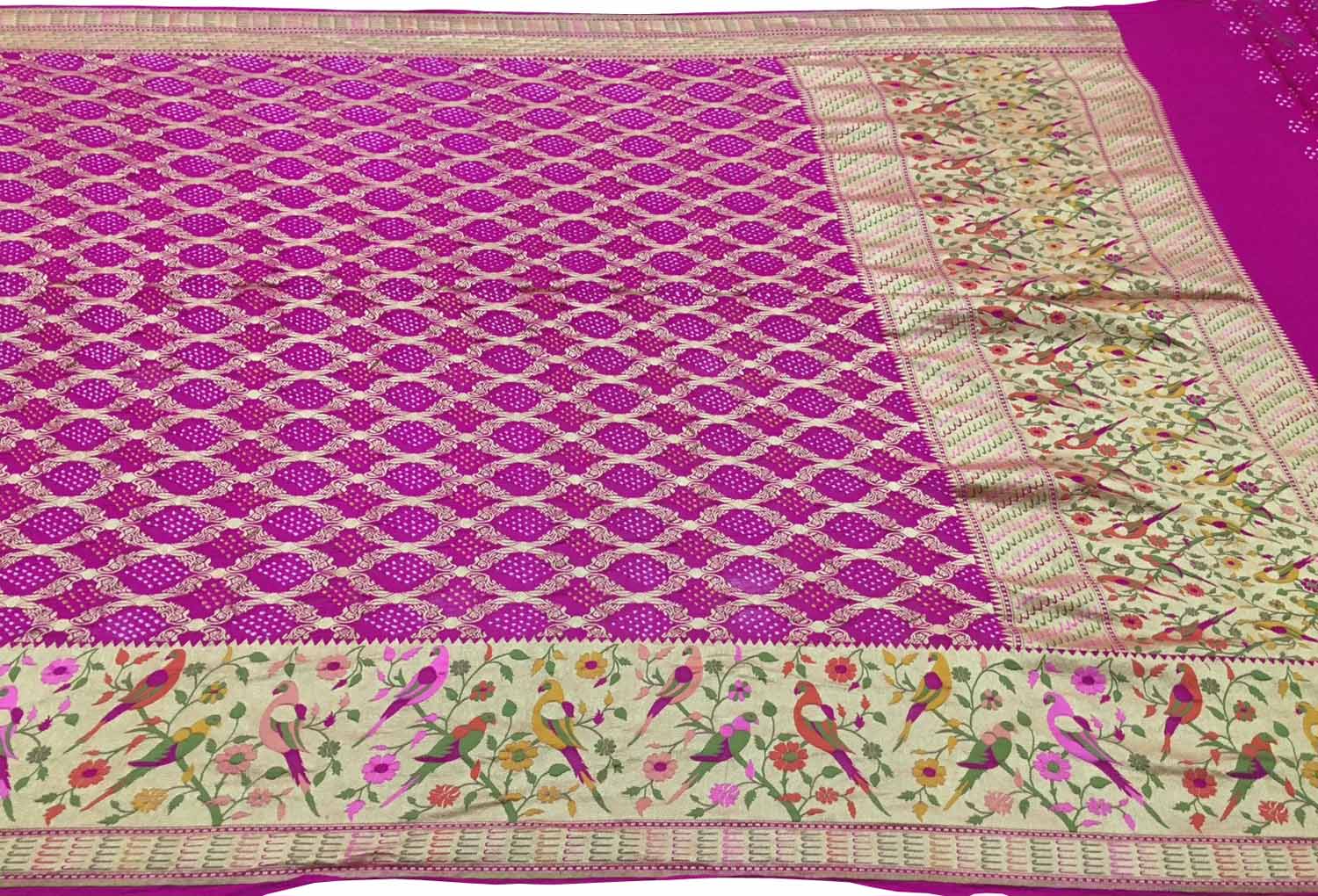 Stunning Pink Pure Georgette Banarasi Bandhani Meenakari Saree - Luxurion World