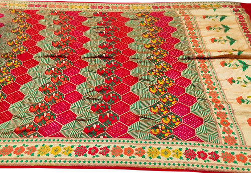 Red & Pink Pure Georgette Banarasi Bandhani Meenakari Saree - Luxurion World