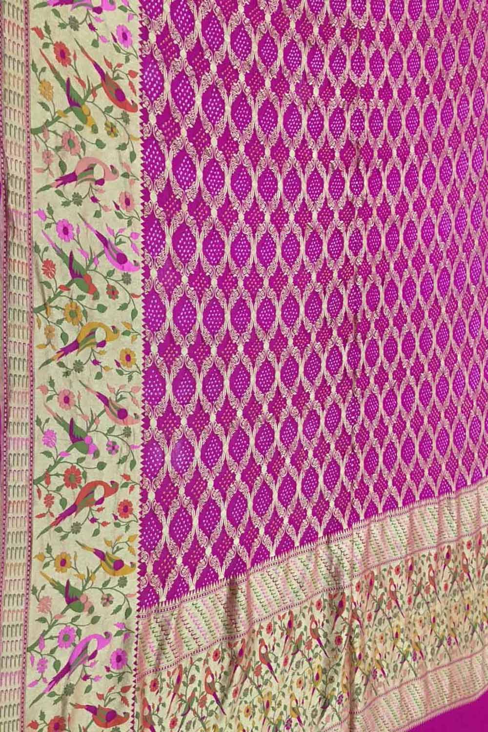 Beautiful Pink Pure Georgette Banarasi Bandhani Meenakari Saree - Luxurion World
