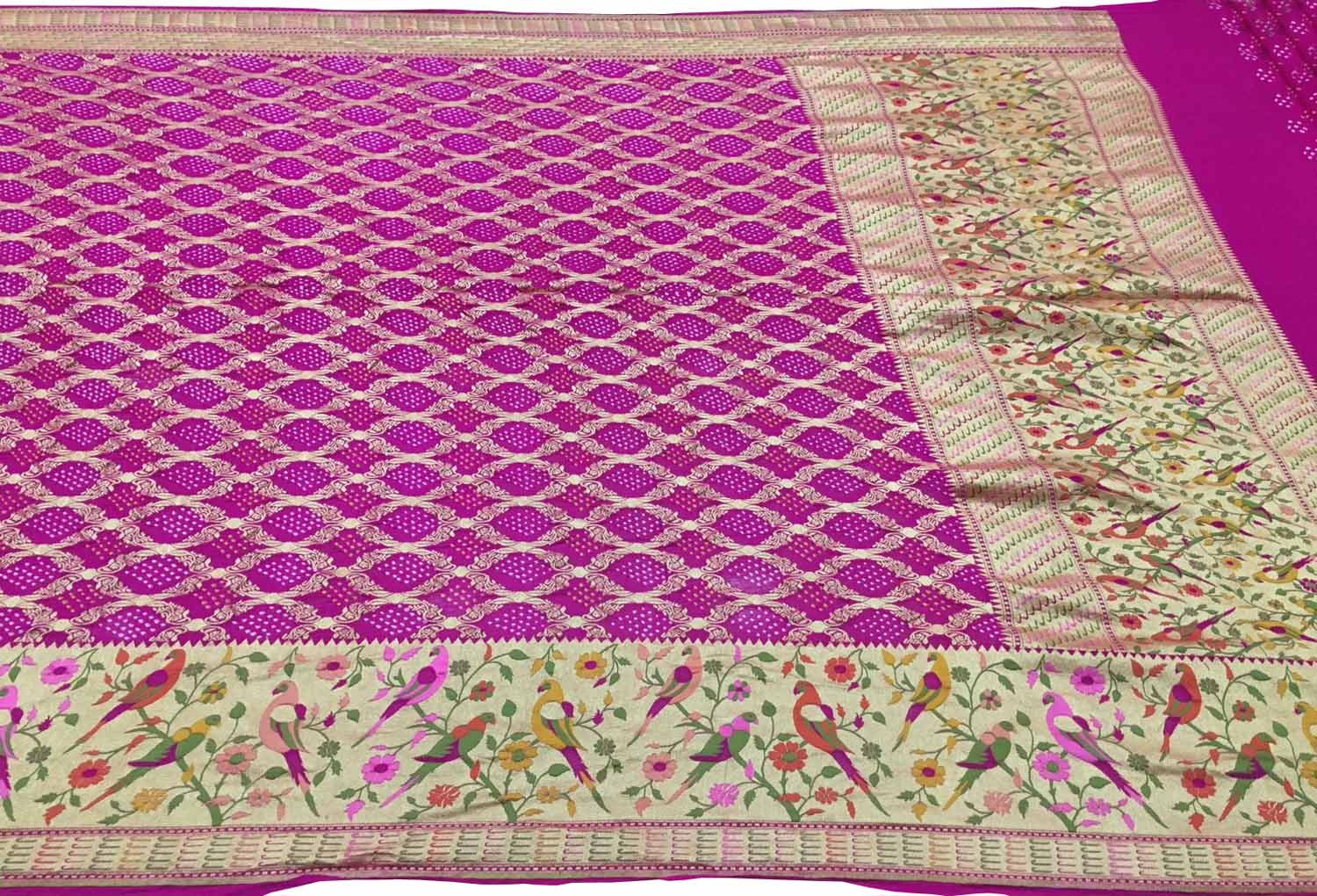 Beautiful Pink Pure Georgette Banarasi Bandhani Meenakari Saree - Luxurion World