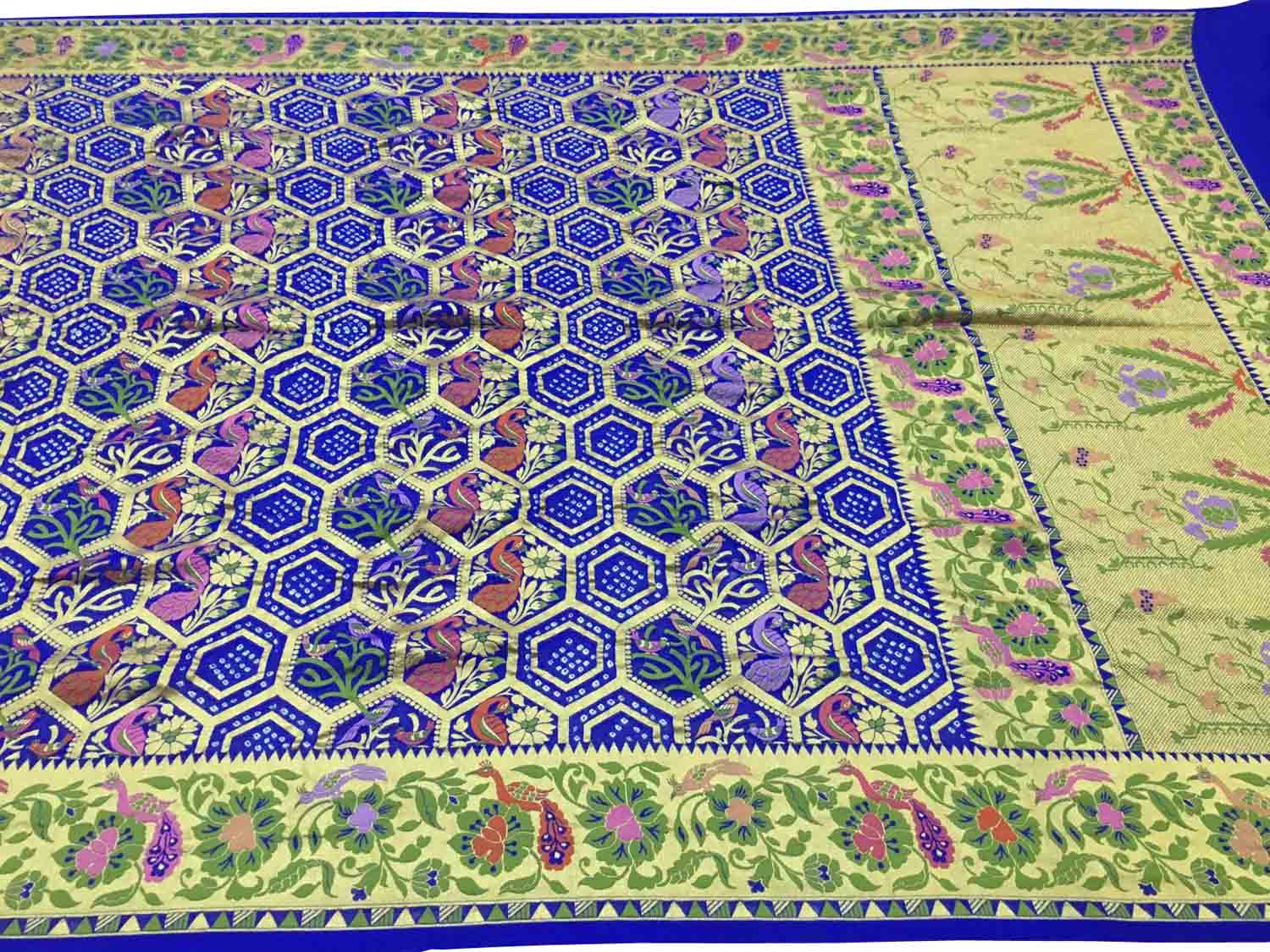 Blue Pure Georgette Banarasi Bandhani Meenakari Saree - Luxurion World