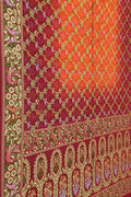 Orange & Red Pure Georgette Banarasi Bandhani Meenakari Saree - Luxurion World