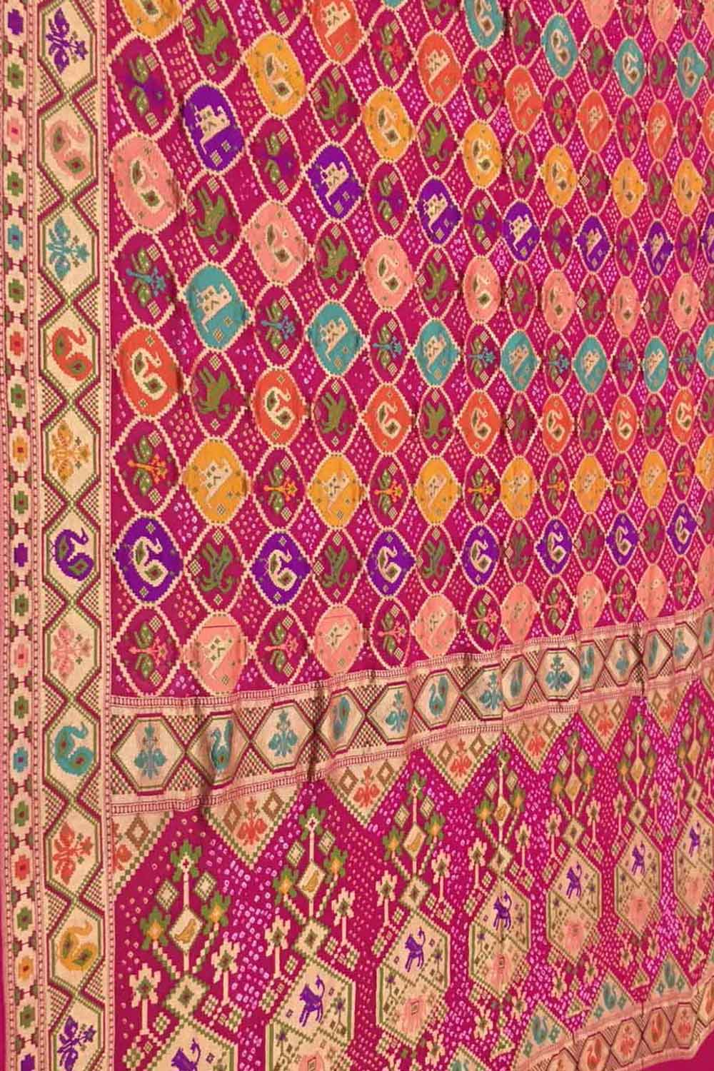Stunning Pink Pure Georgette Banarasi Bandhani Meenakari Saree - Luxurion World