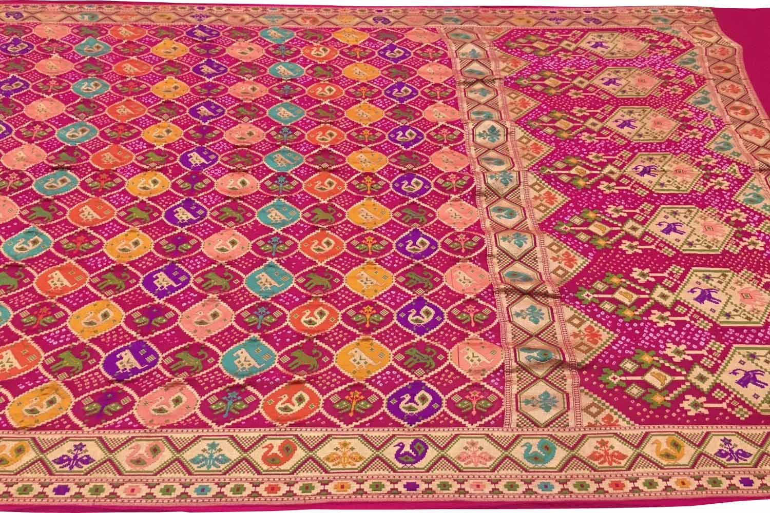 Stunning Pink Pure Georgette Banarasi Bandhani Meenakari Saree - Luxurion World