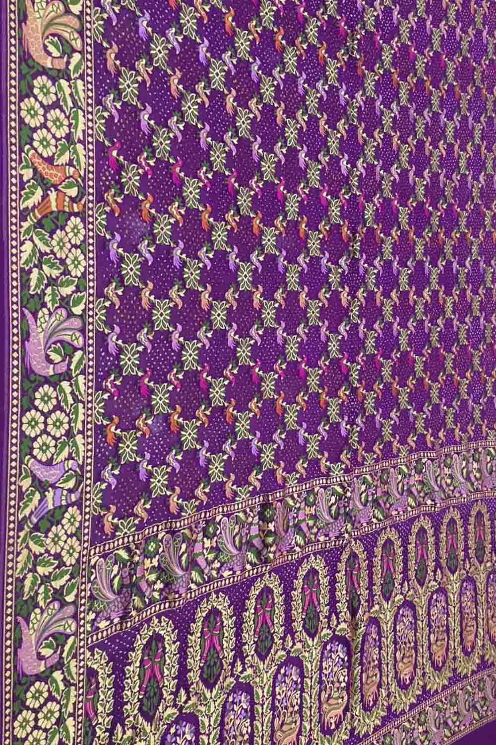 Elegant Purple Pure Georgette Banarasi Bandhani Meenakari Saree - Luxurion World