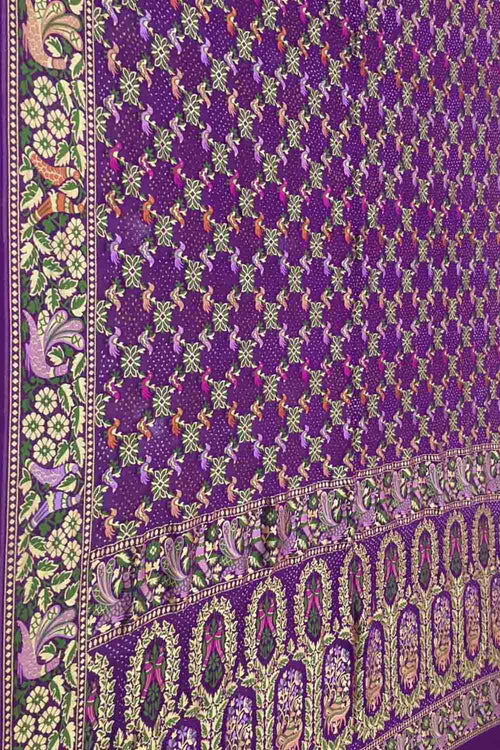 Elegant Purple Pure Georgette Banarasi Bandhani Meenakari Saree - Luxurion World