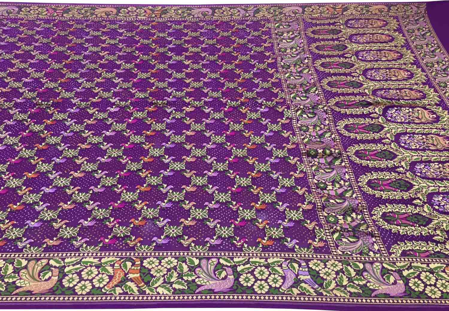 Elegant Purple Pure Georgette Banarasi Bandhani Meenakari Saree - Luxurion World