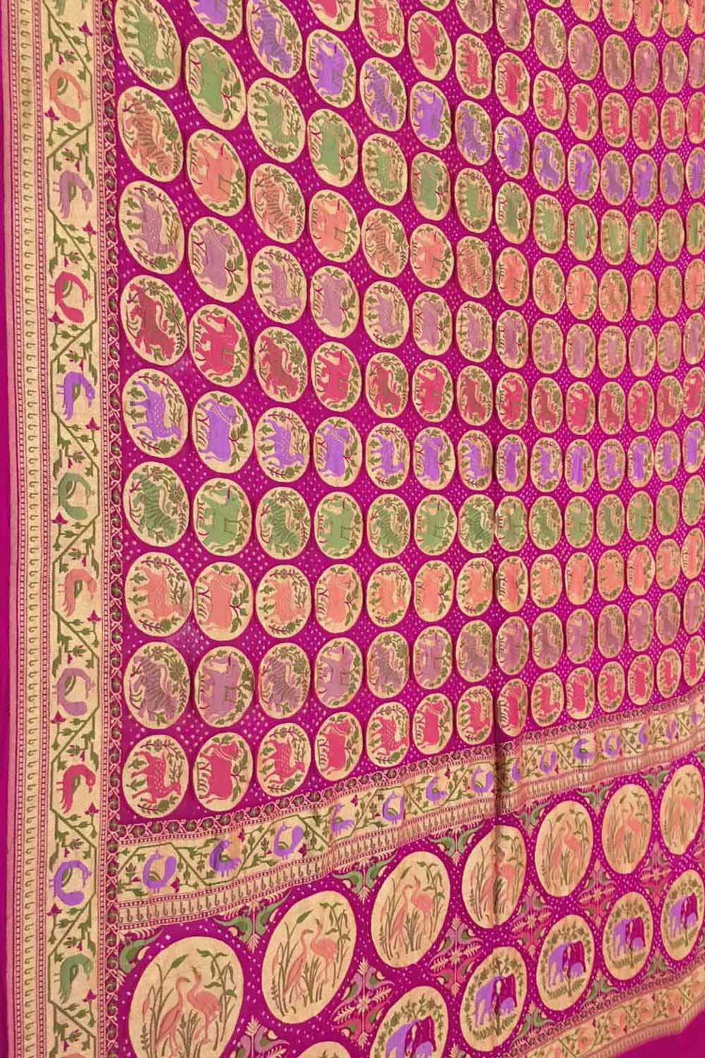 Beautiful Pink Pure Georgette Banarasi Bandhani Meenakari Saree - Luxurion World