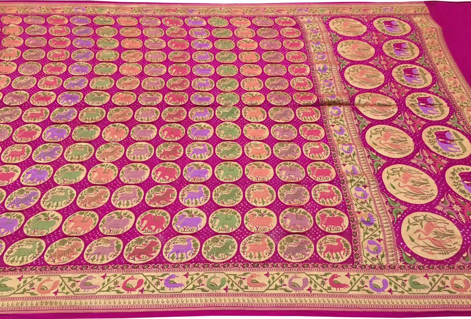 Beautiful Pink Pure Georgette Banarasi Bandhani Meenakari Saree - Luxurion World