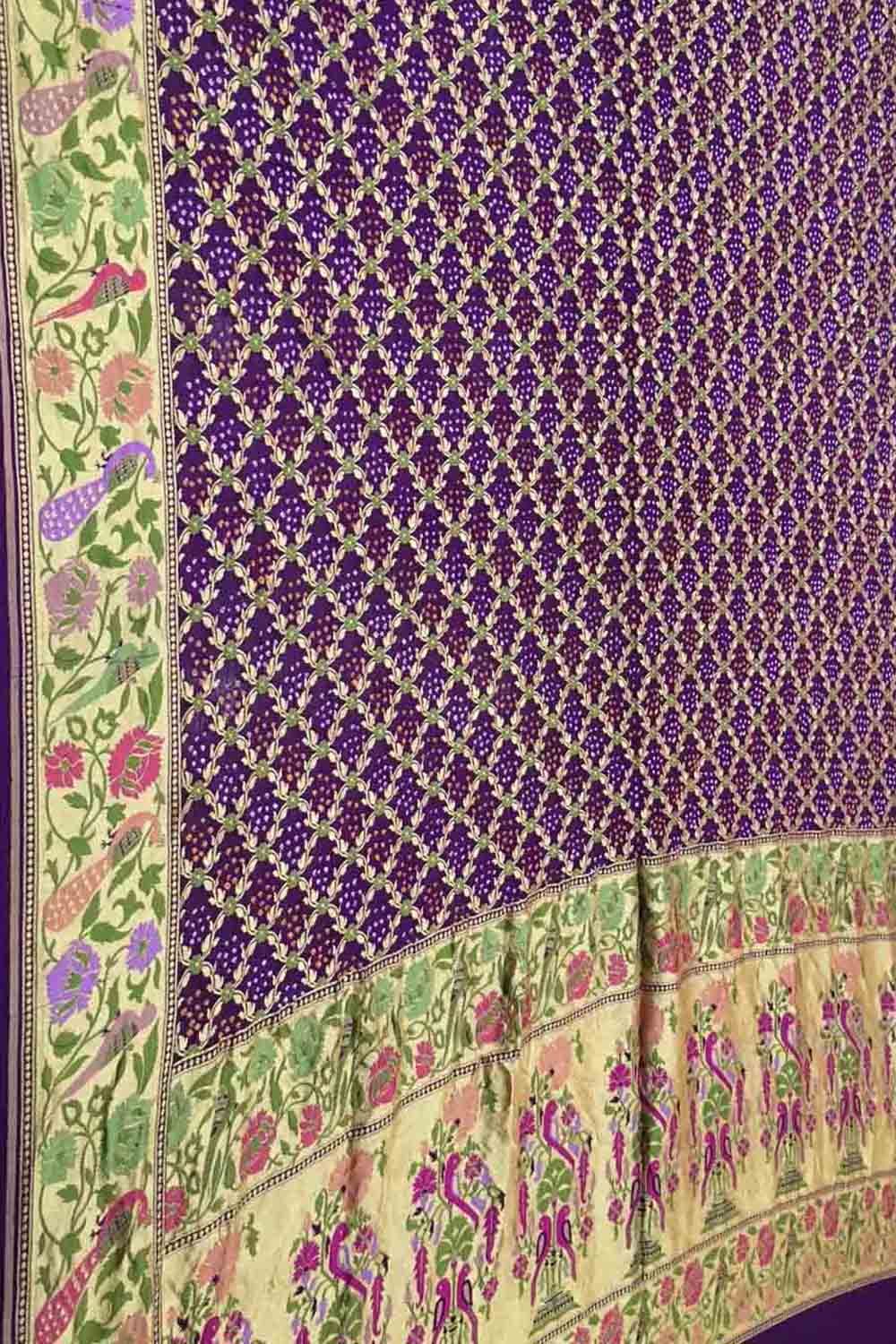 Elegant Purple Pure Georgette Banarasi Bandhani Meenakari Saree - Luxurion World