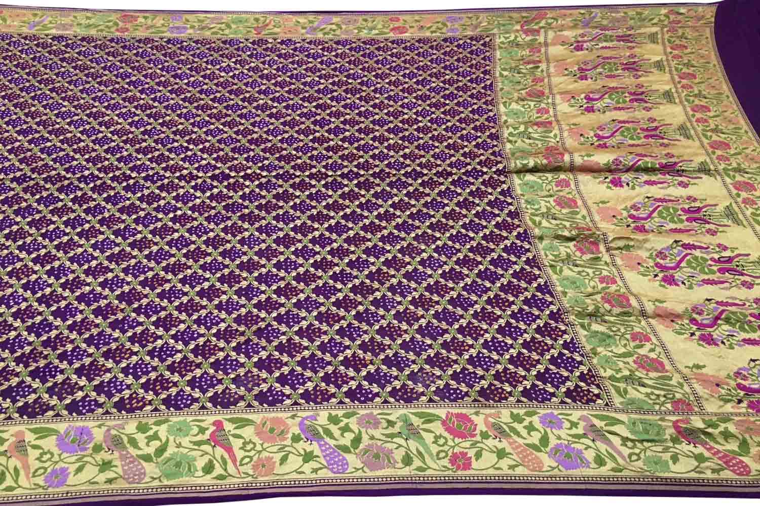 Elegant Purple Pure Georgette Banarasi Bandhani Meenakari Saree - Luxurion World