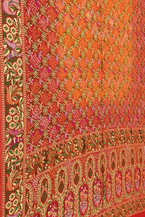 Orange & Red Pure Georgette Banarasi Bandhani Meenakari Saree - Luxurion World