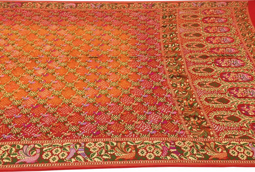 Orange & Red Pure Georgette Banarasi Bandhani Meenakari Saree - Luxurion World