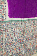 Elegant Purple Pure Tussar Silk Bandhani Saree With Hand Painted Madhubani Border Pallu - Luxurion World